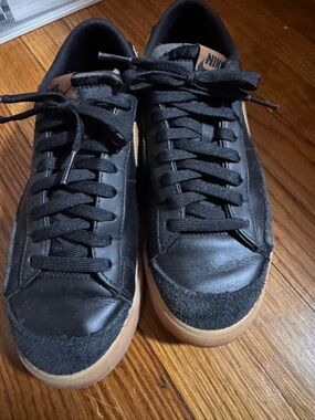 Nike Black Leather Sneakers with Gum Soles